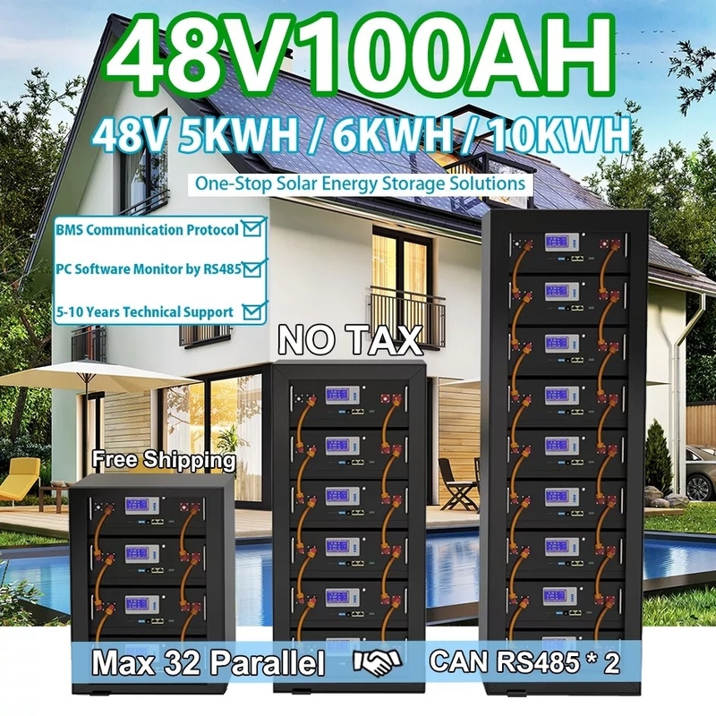 5KW 10KW 태양 에너지 저장 시스템 LiFePO4 리튬 이온 인산 광물 건전지 팩 12V 48V 100Ah