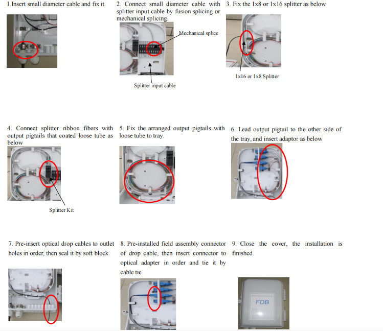 PLC 분배기를 탑재하는 FTTH 8 공항 광섬유 배전상자 1시 8분 야외 벽