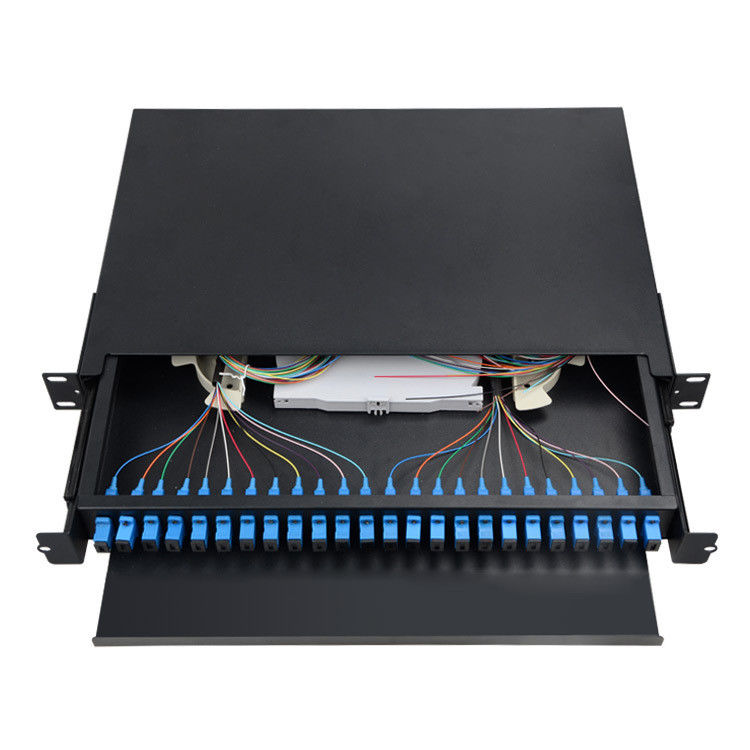 FTTH 광 섬유용 패치 패널 ODF 공항 인치 가동 레일 선반 장착 서랍 19명 48명